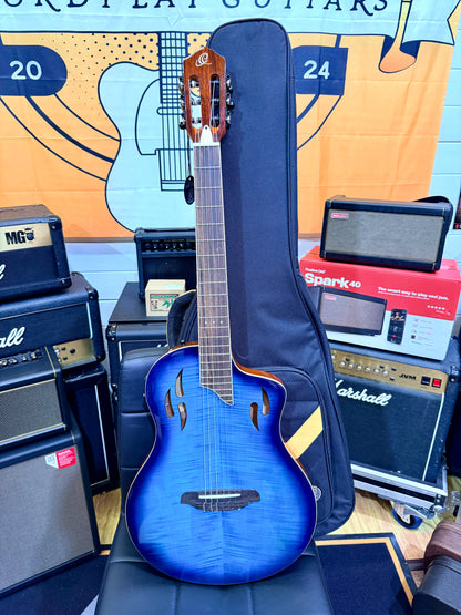 🔥NEW🔥 Ortega TourPlayer Deluxe RTPDLX-FMA Nylon Electro-Acoustic Guitar Blue!