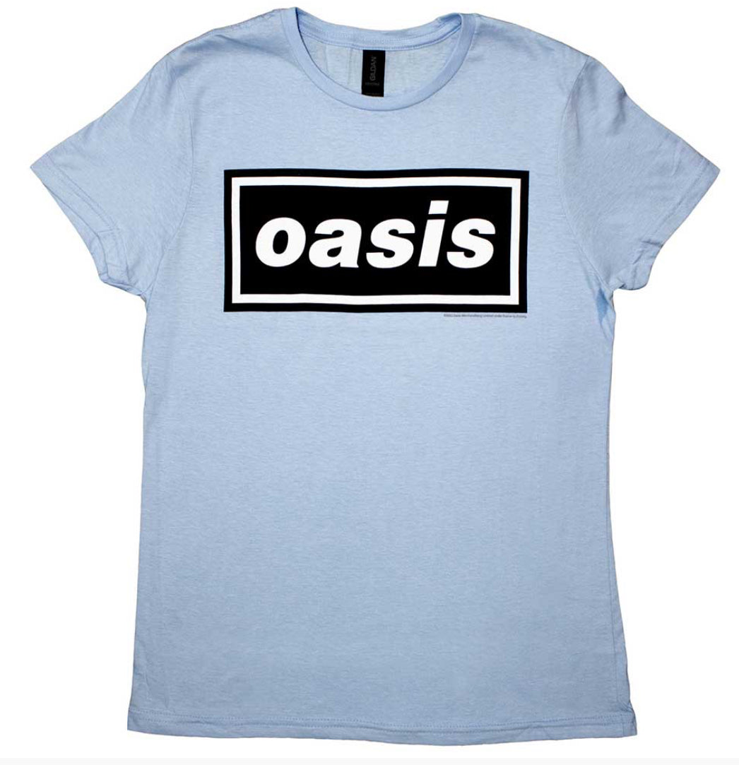 🌟OFFICIAL LICENSED🌟 Oasis Ladies T-Shirt~ Blue Decca Logo~NEW~Band Logo M,L,XL