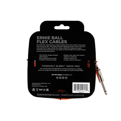 Ernie Ball Flex Instrument Cable- Straight/Straight 20ft- Orange