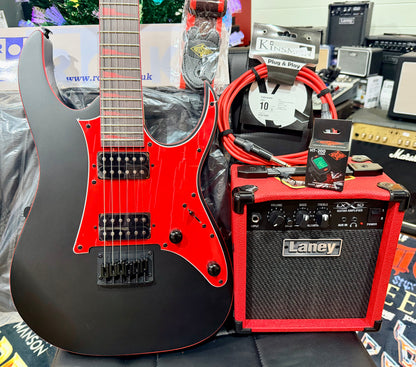🎁 ELECTRIC GUITAR STARTER PACK 🎁 Ibanez Gio GRG131DX~Black/Red~ Laney Amp, Bag ,Tuner