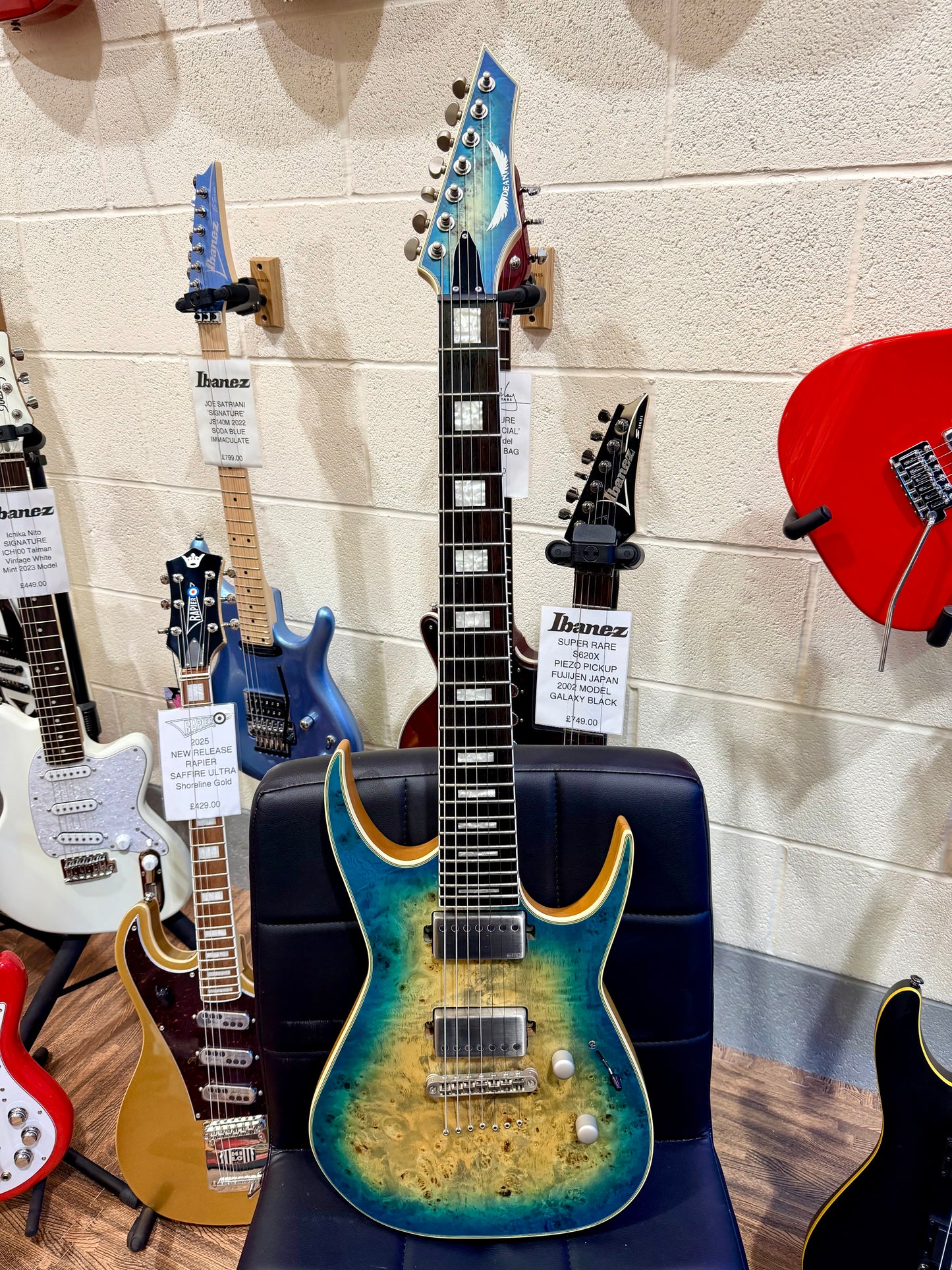 🔥2021🔥 Dean Exile Select 7-String Burl Poplar~ Satin Turquoise Burst~ Rare!