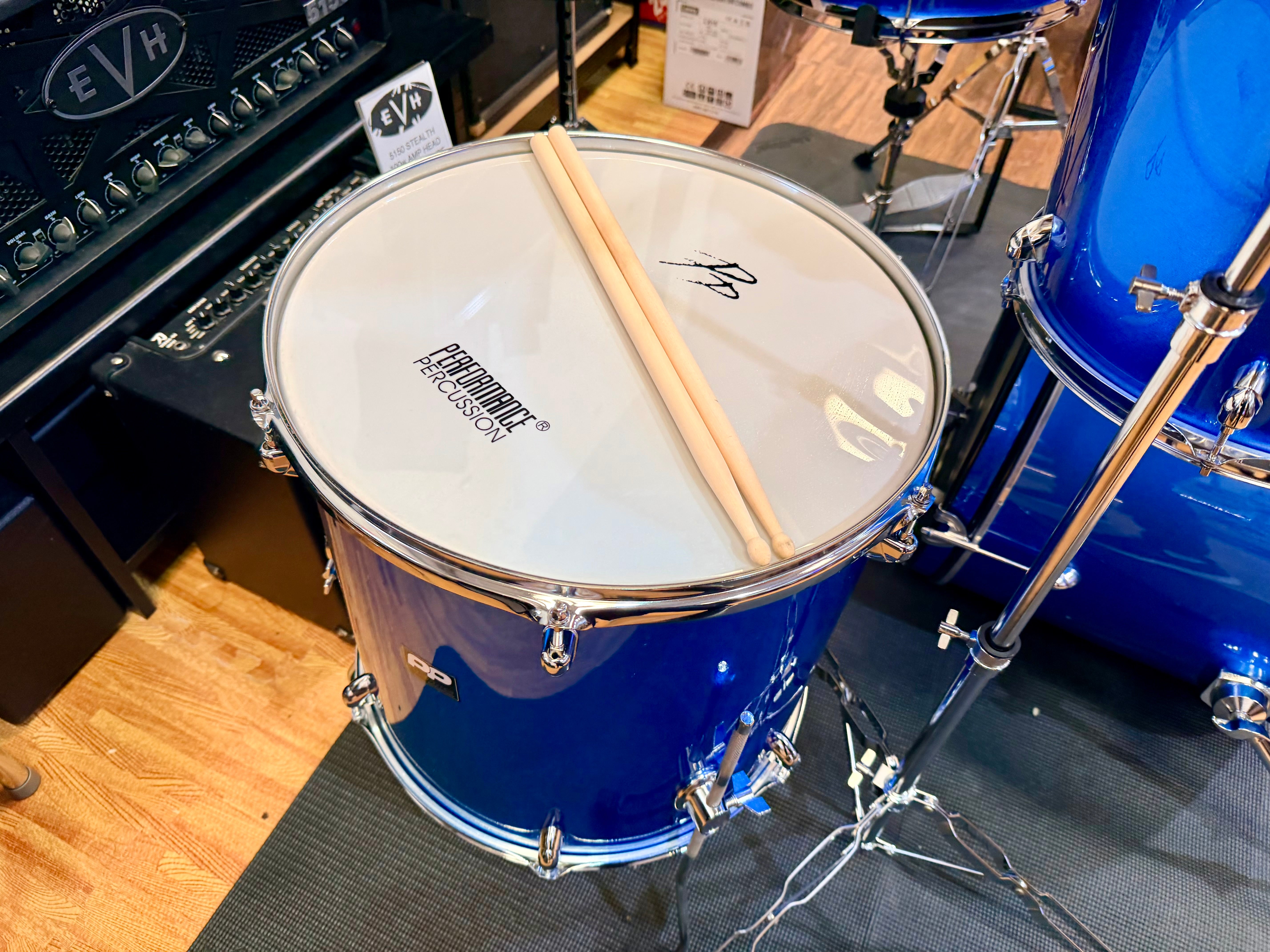 🥁 Performance Percussion PP250 5-Piece Drum Kit~ Metallic Blue Acoustic Set 🥁