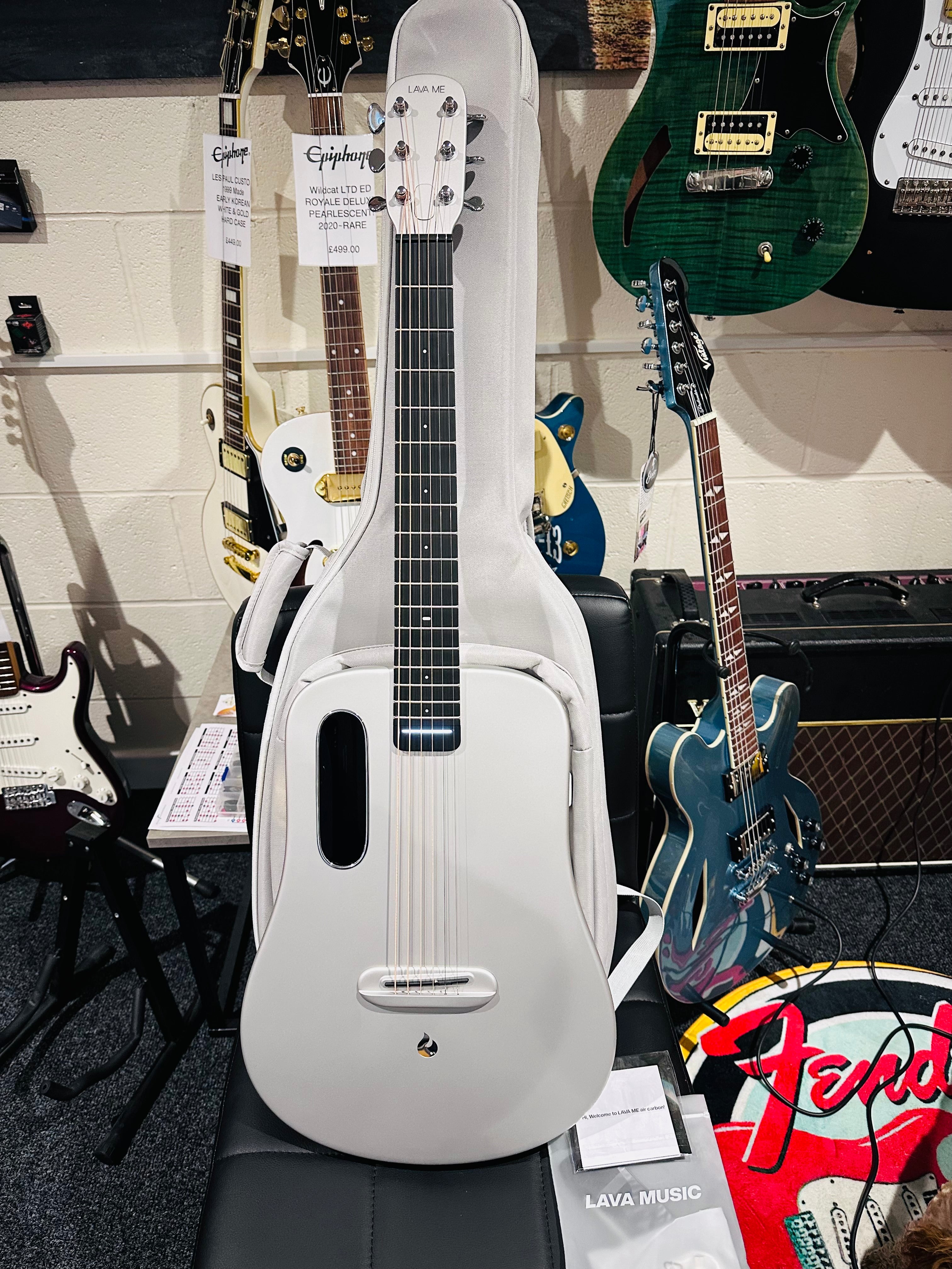 🌟NEW🌟 LAVA ME AIR CARBON FIBRE 36” Electro-Acousic Smart Guitar~ Silver + Bag!