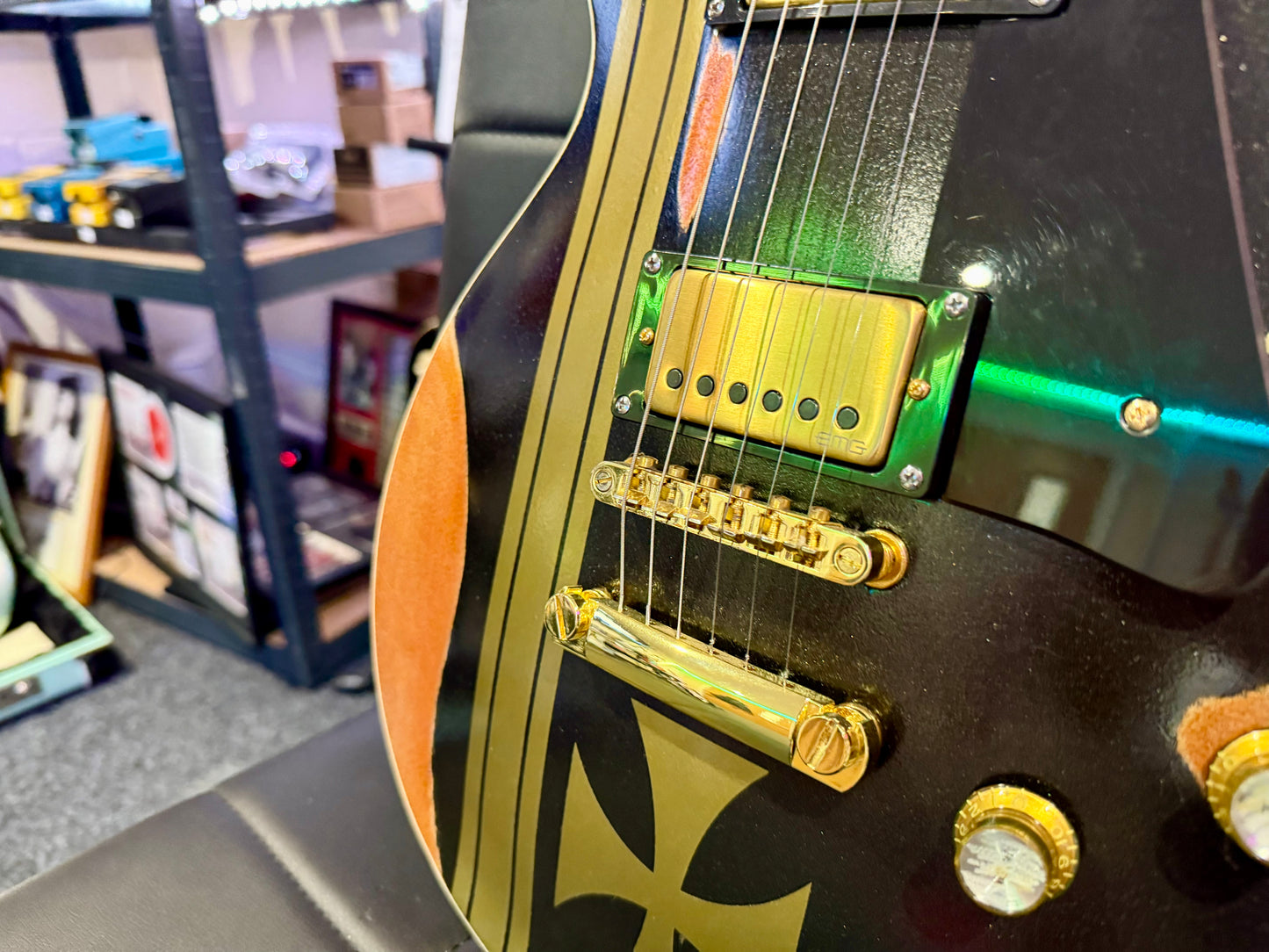🔥CUSTOM BUILD🔥 James Hetfield Iron Cross Guitar~ Genuine EMG Het set~ESP Style