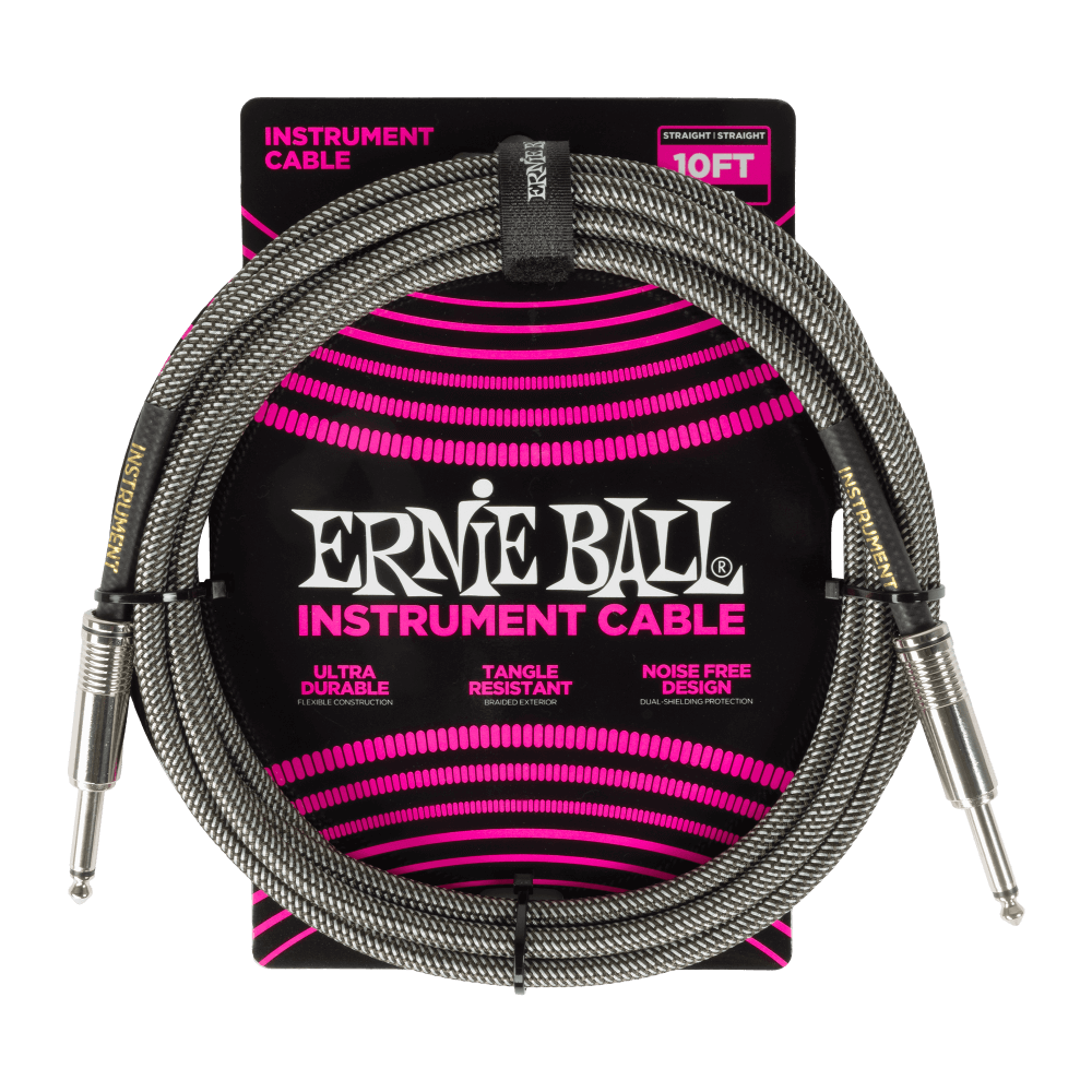 Ernie Ball Braided Instrument Cable- Silver Fox 10ft Straight/Straight
