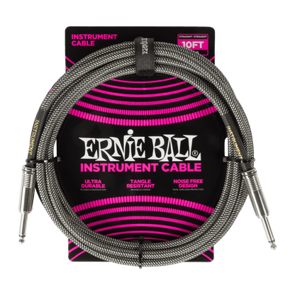 Ernie Ball Braided Instrument Cable- Silver Fox 10ft Straight/Straight
