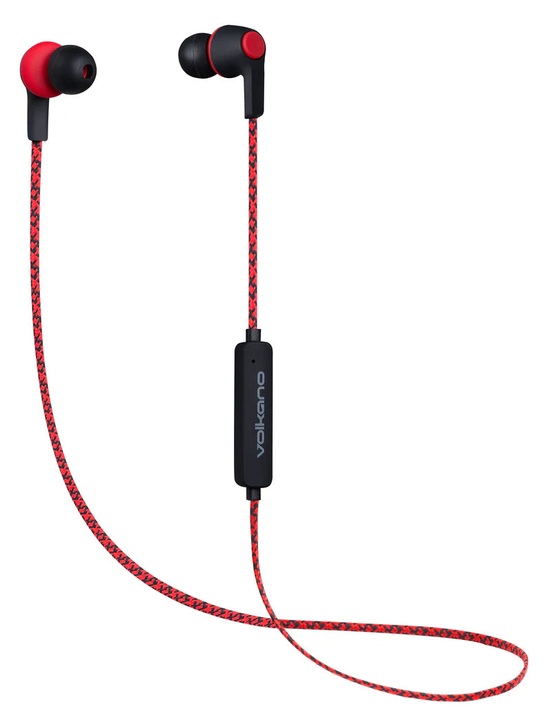Volkano Moda Series Nylon Braided Bluetooth Earphones - Black/Red