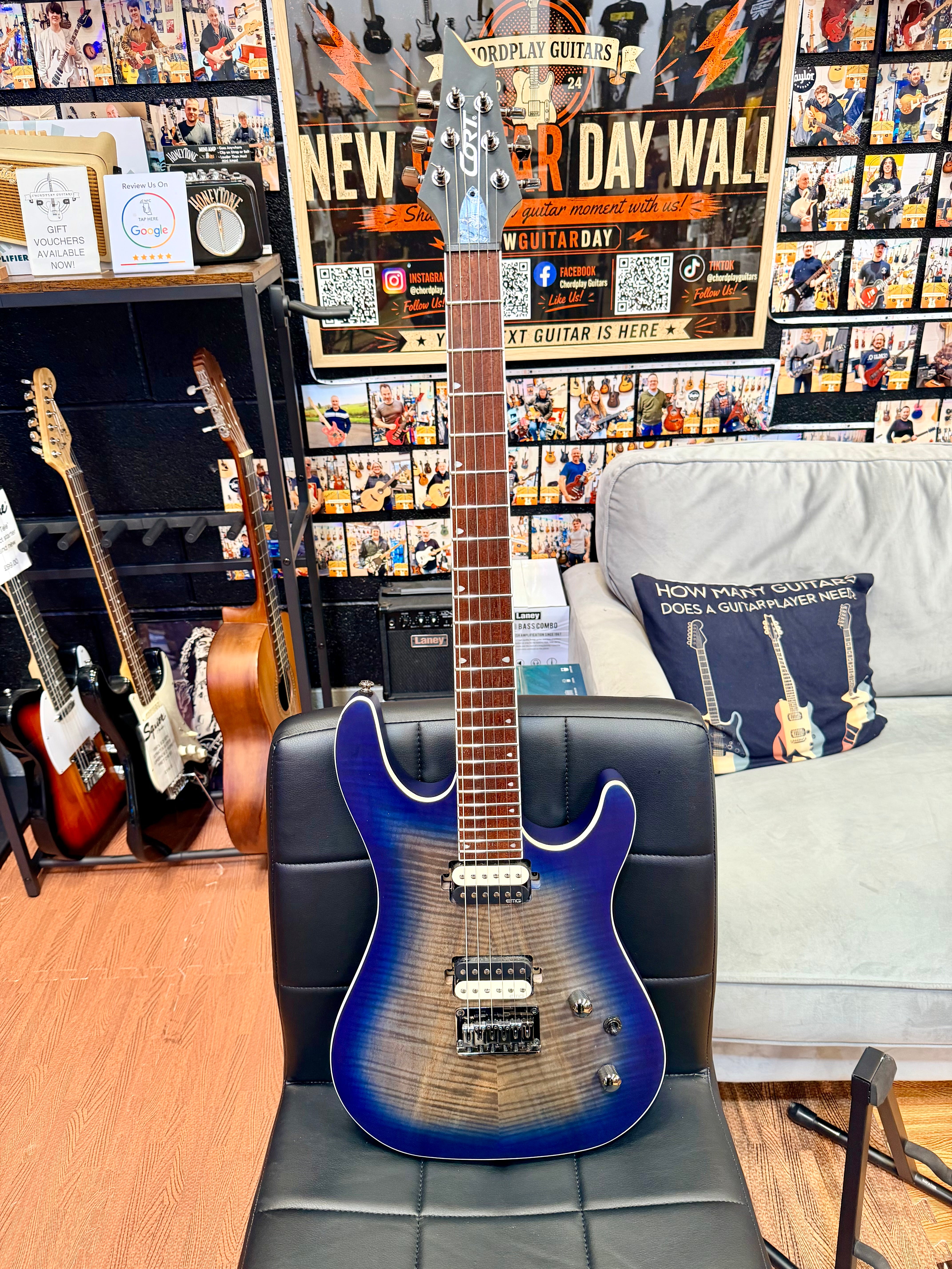 🔥 2023 🔥 Cort KX300 Electric Guitar~ Open Pore Cobalt Blue Burst~ EMG Pickups!