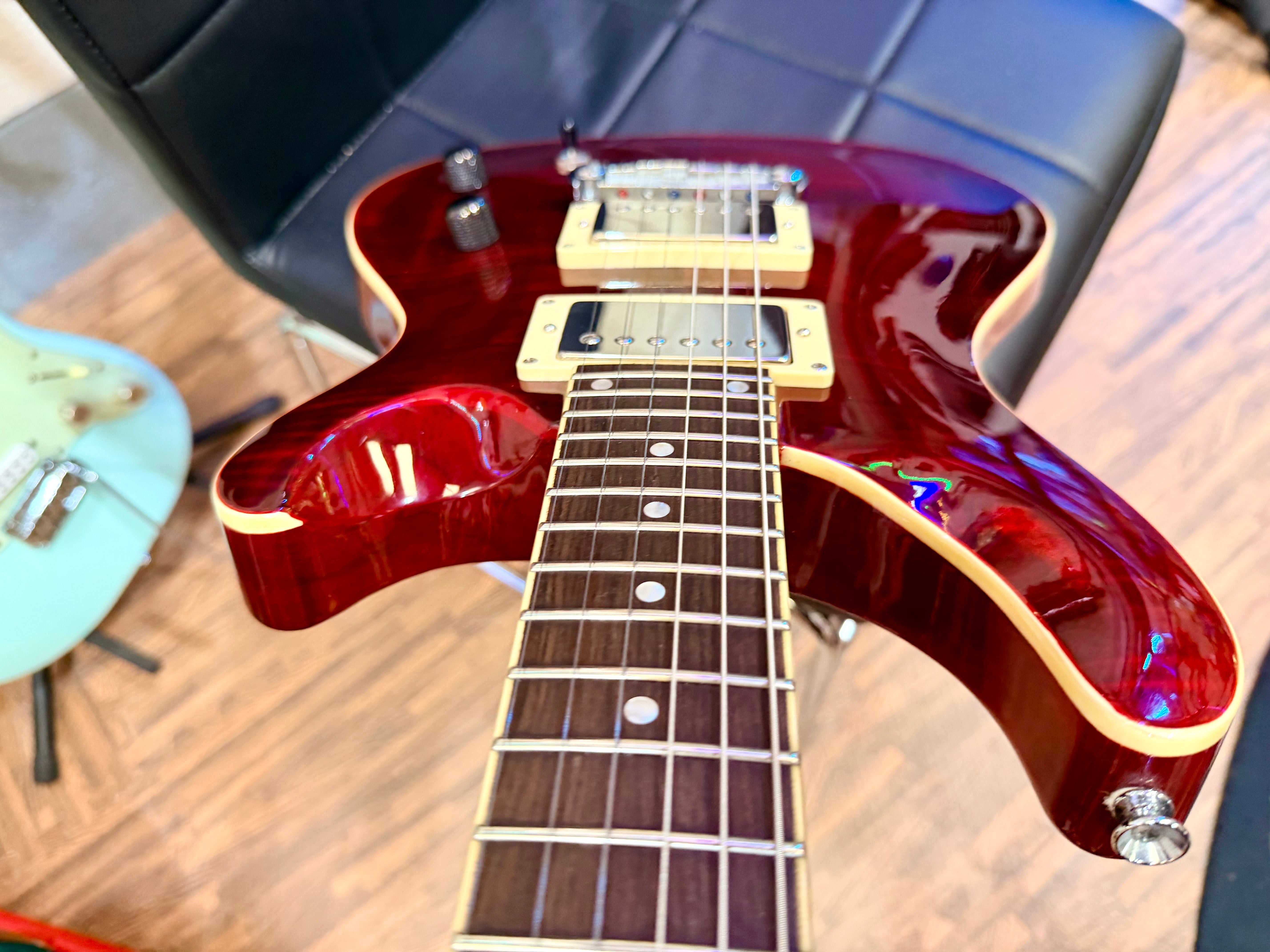 🔥UPGRADED🔥 Harley Benton CST-24 Deluxe~ Black Cherry Flame~ Bare Knuckle P’ups