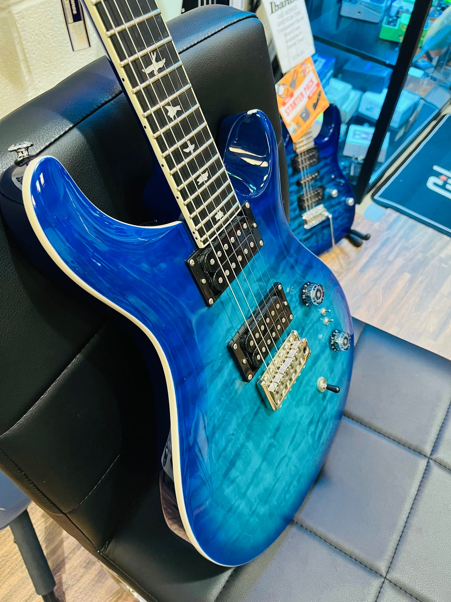 🌟MINT 2024🌟 PRS SE Custom 24-08 Quilt Maple Top Lake Blue~ Coil Split~ Gig Bag!