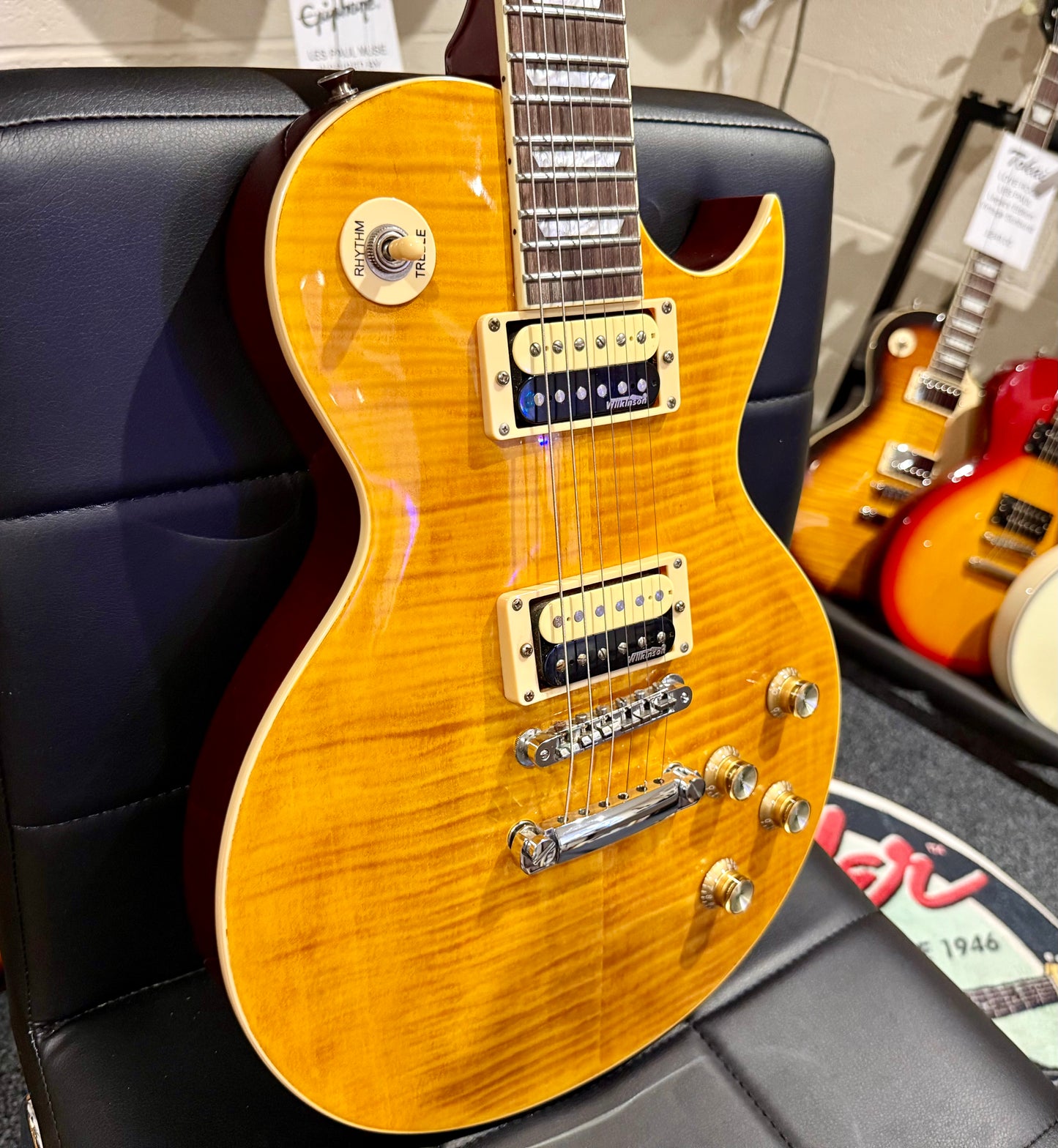 🌟MINT🌟 Vintage V100AFD Flamed Amber Paradise Electric Guitar~ Slash Les Paul!