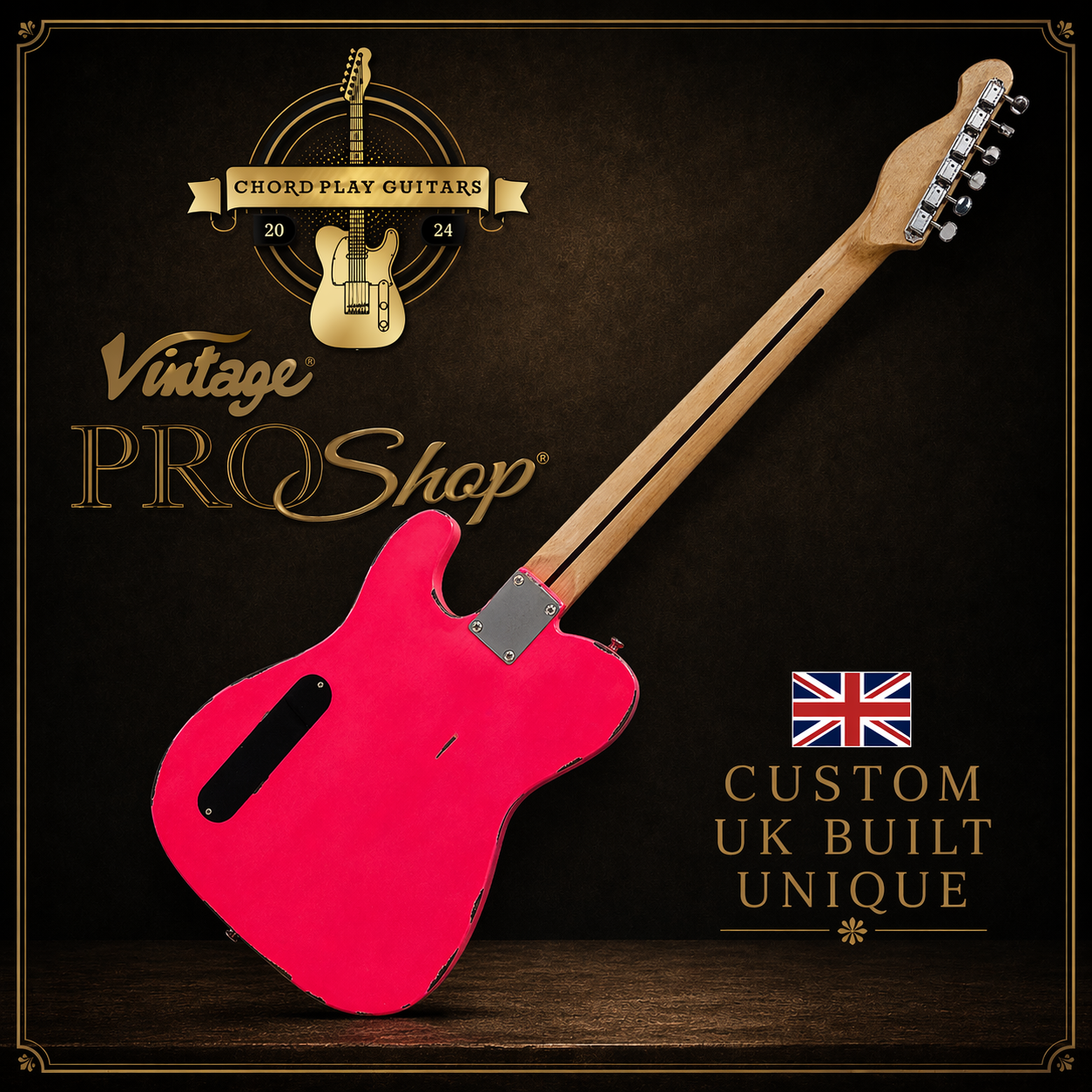 🇬🇧 Vintage V52 ProShop Unique Guitar~ Light Distressed Shocking Pink 🇬🇧