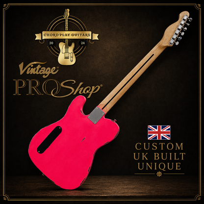 🇬🇧 Vintage V52 ProShop Unique Guitar~ Light Distressed Shocking Pink 🇬🇧