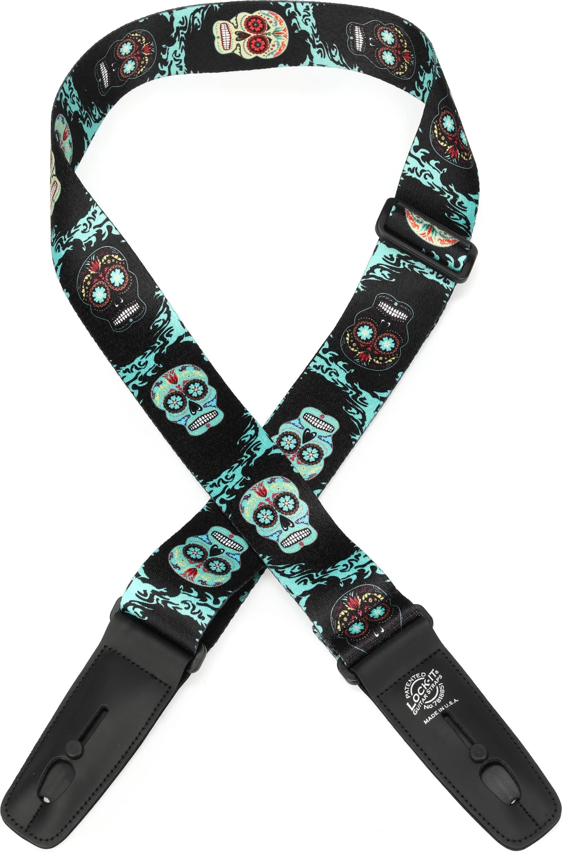 Lock-It Guitar Strap Plush Poly - Sugar Skulls
