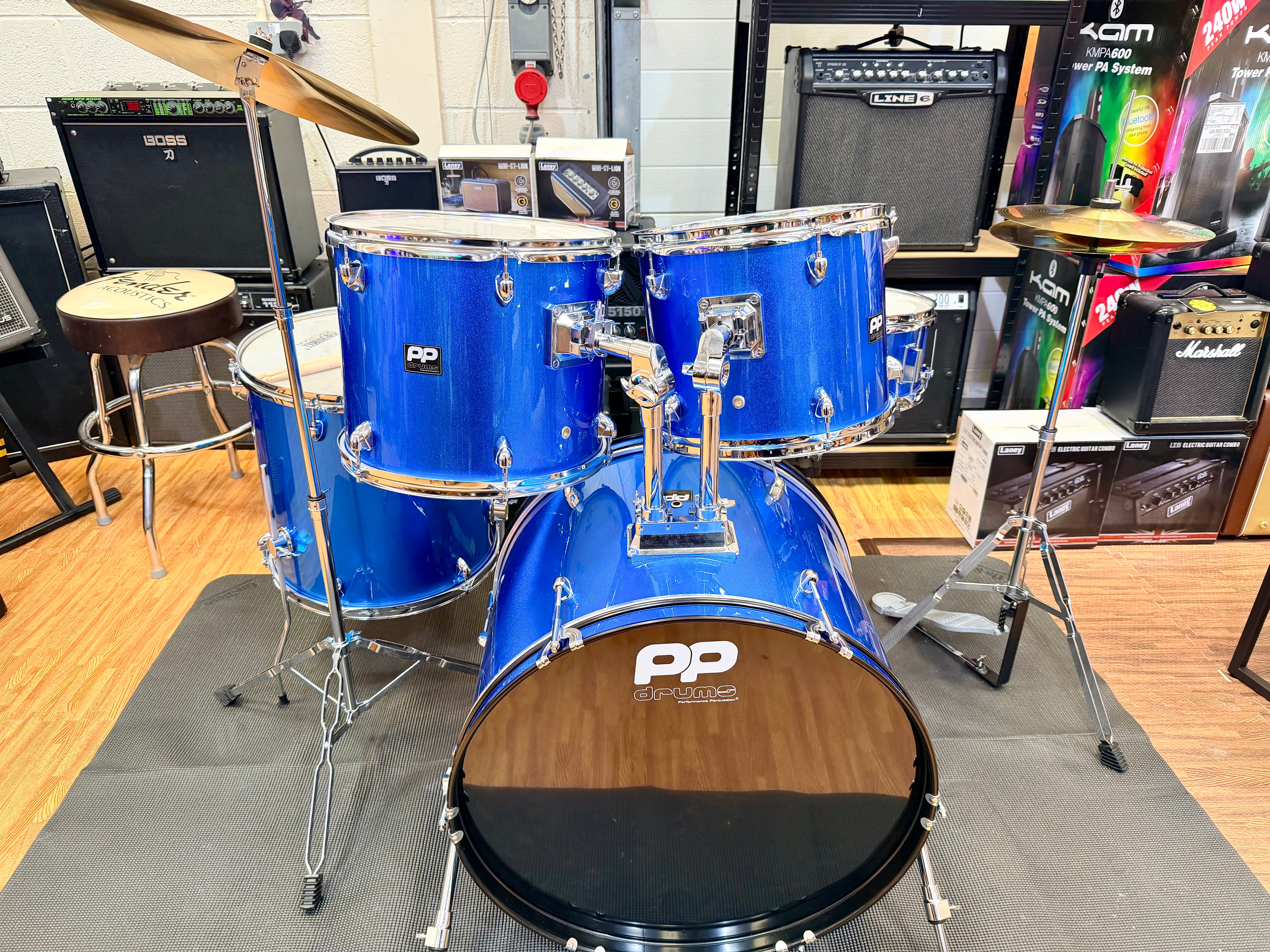 🥁 Performance Percussion PP250 5-Piece Drum Kit~ Metallic Blue Acoustic Set 🥁