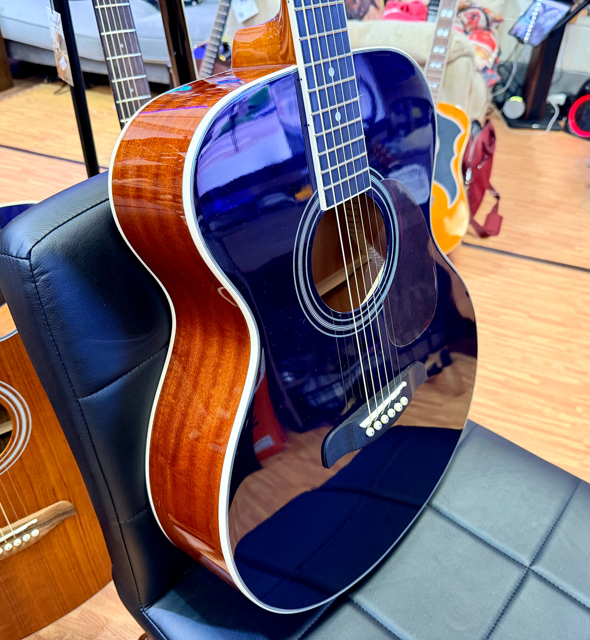 Brunswick BF200BL Mahogany Folk Acoustic Guitar~ Blue Gloss