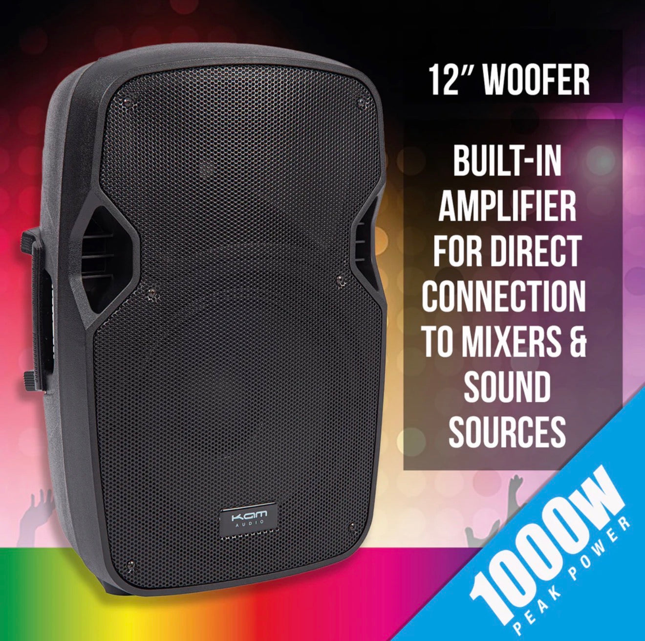 🔈 KAM RZ12ABT V3 12” Active PA Speaker Bluetooth 1000W USB SD + Stand 🔈