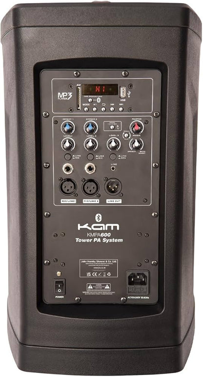 🔈 KAM KMPA600 Tower Compact PA System with Lighting Bluetooth MP3 Mic USB 🔈
