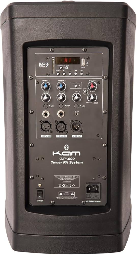 🔈 KAM KMPA600 Tower Compact PA System with Lighting Bluetooth MP3 Mic USB 🔈