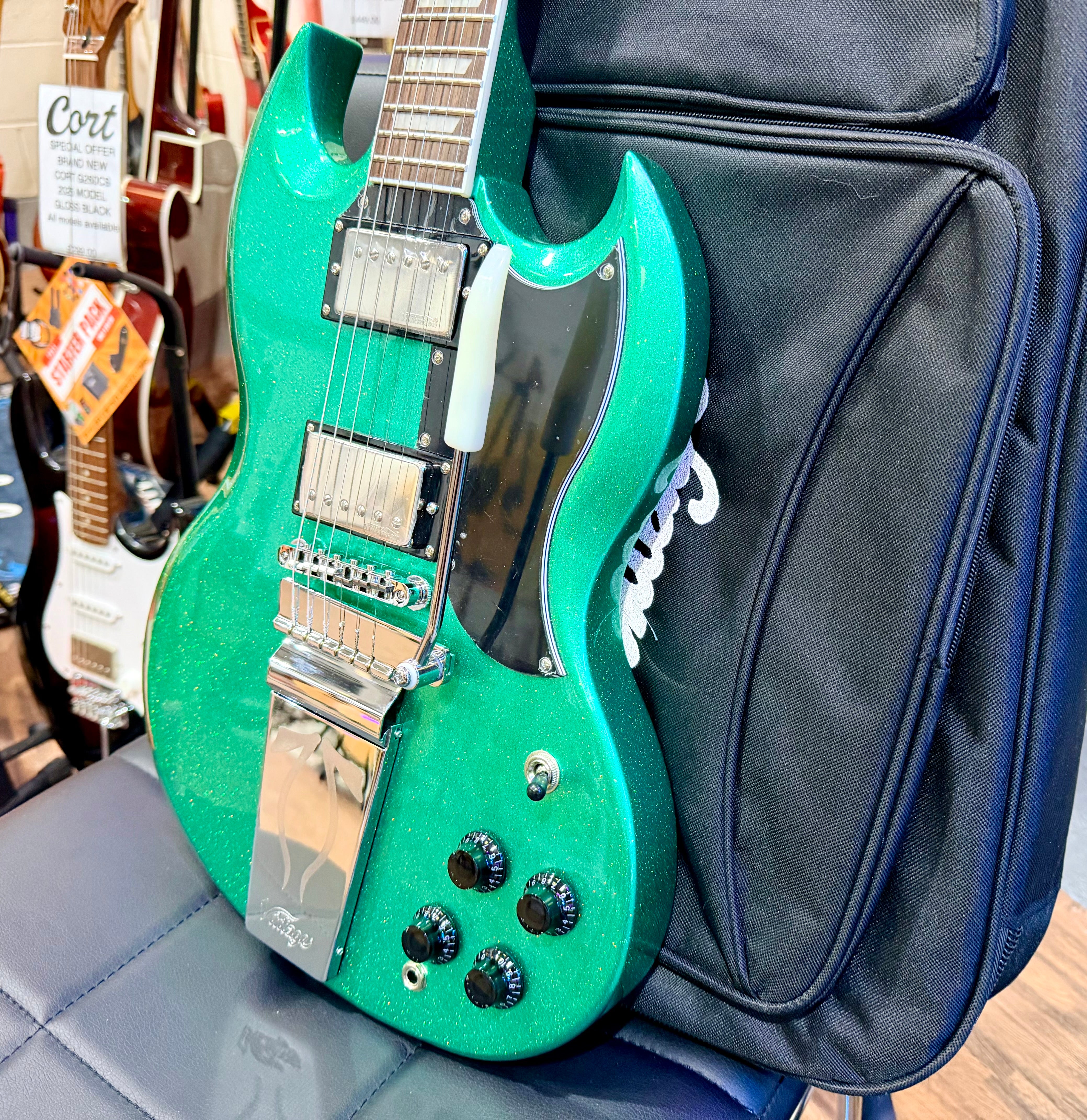 🔥2025 LTD🔥 Vintage VS6 30th Anniversary Model~ Green Metalflake~ Vibrola + Bag