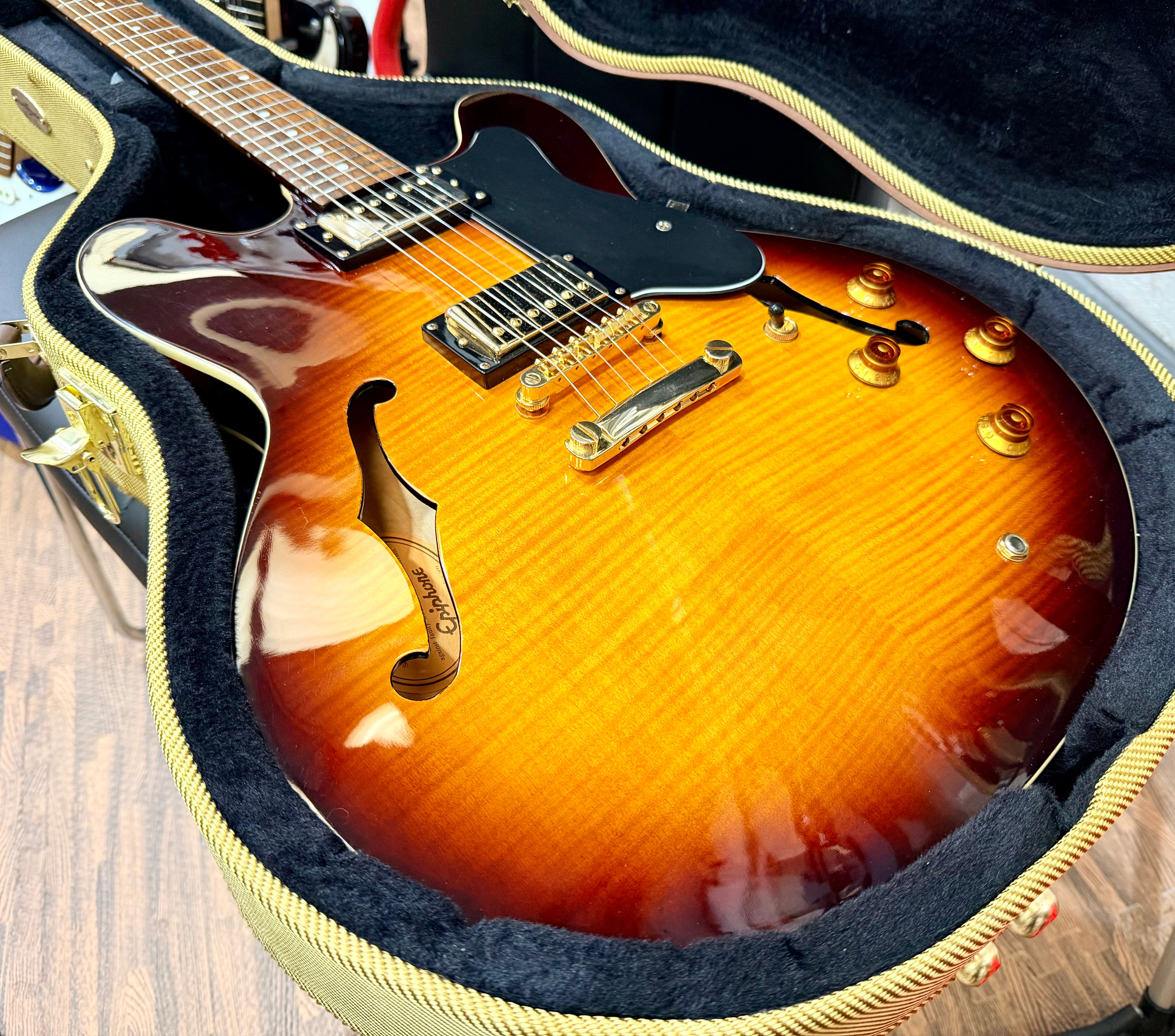 🔥2002 LTD EDITION🔥 Epiphone Dot 335 Deluxe VS~ Vintage Sunburst~ Gold~ Korean!