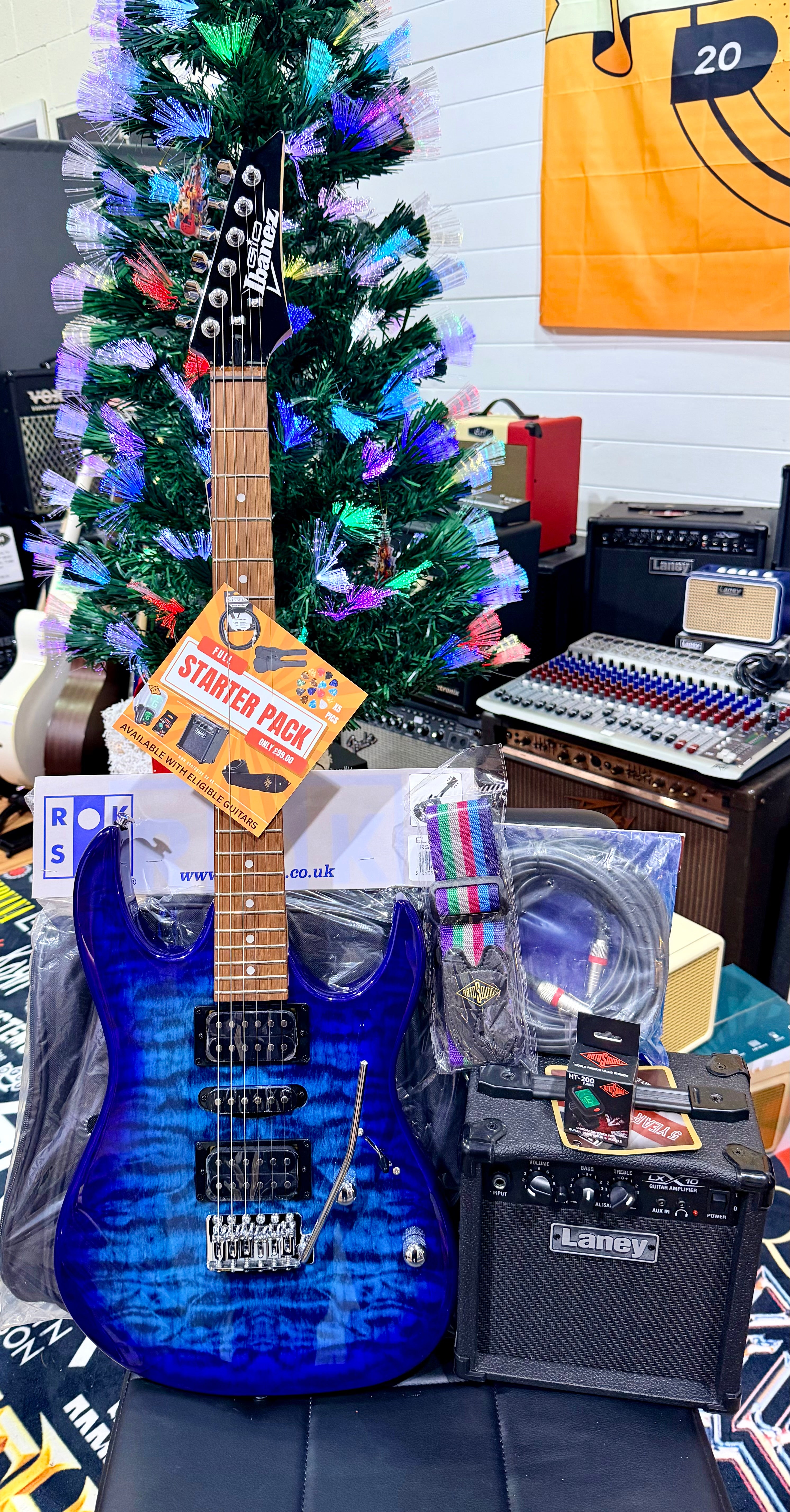 🎁 ELECTRIC GUITAR STARTER PACK 🎁 Ibanez Gio GRX70QBB~ Trans Blue Burst + Laney Amp, Bag, Tuner