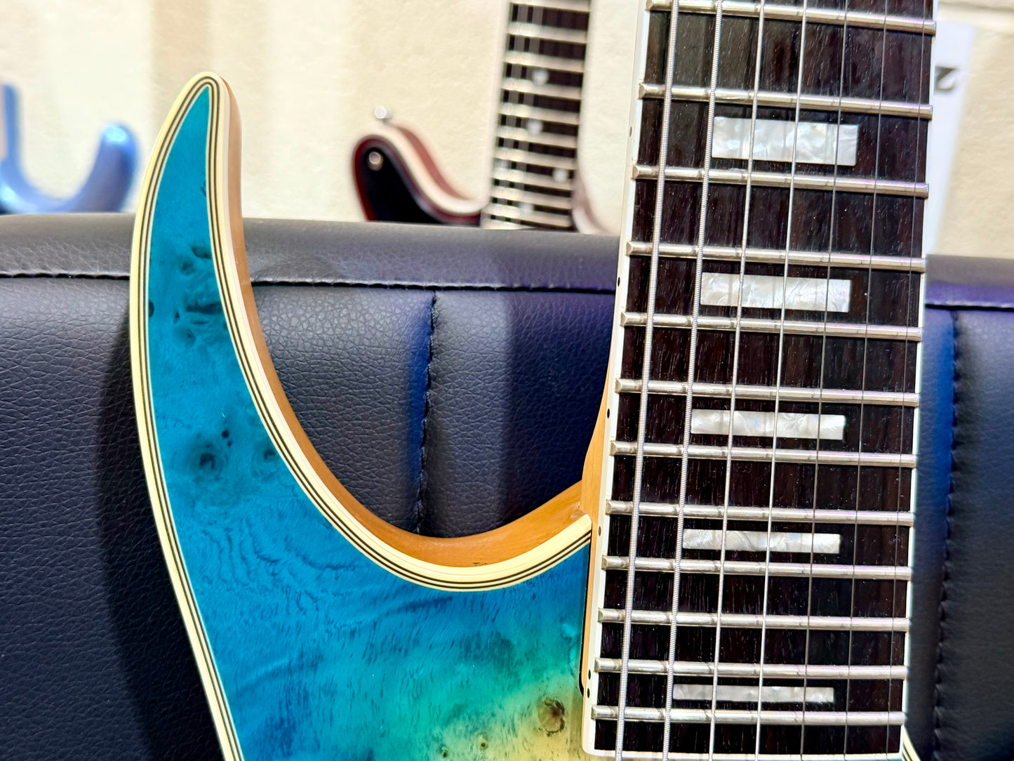 🔥2021🔥 Dean Exile Select 7-String Burl Poplar~ Satin Turquoise Burst~ Rare!