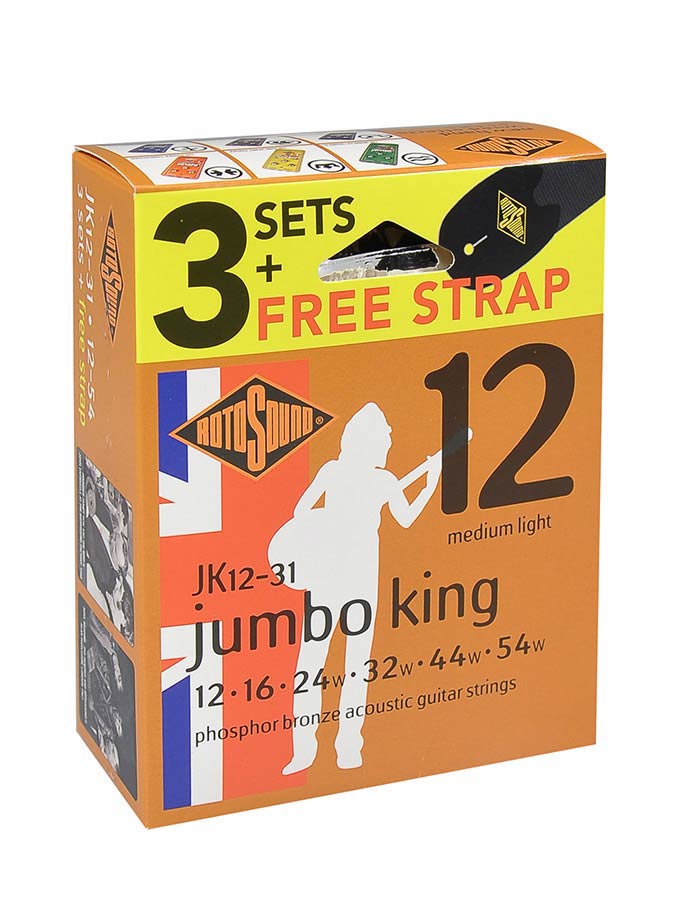 Rotosound Jumbo King string 3 set Pack + FREE Strap~ Acoustic phosphor bronze wound 12-54
