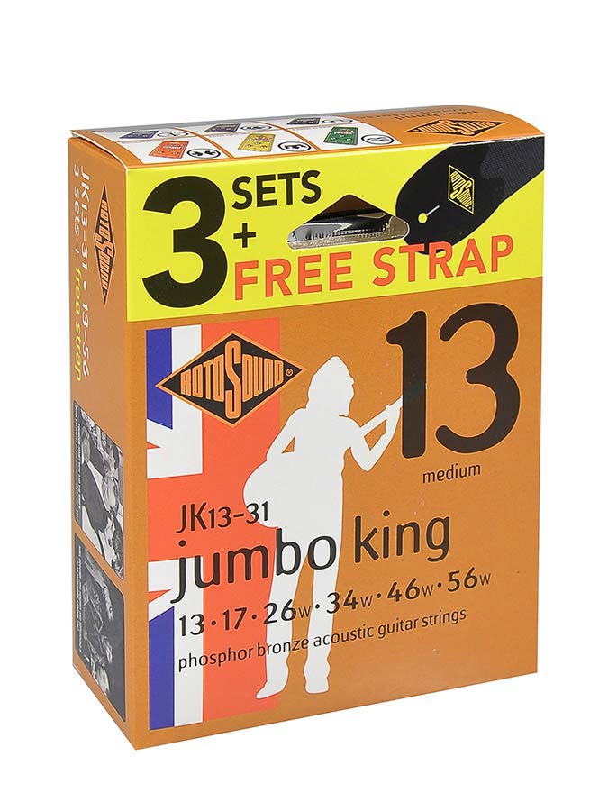 Rotosound Jumbo King string 3 set Pack + FREE Strap~ Acoustic phosphor bronze wound 13-56