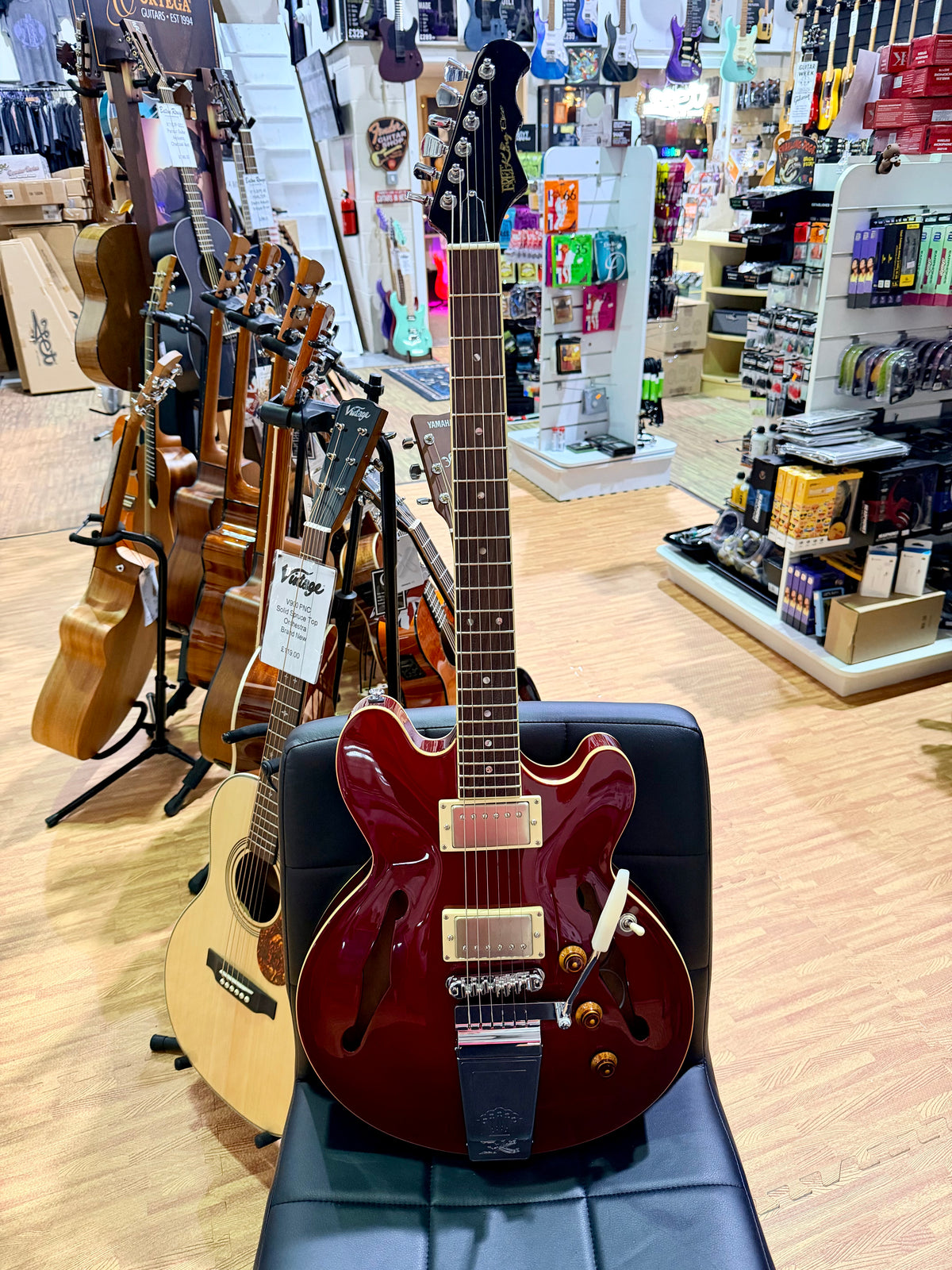 Fret King Elise Custom Cherry Red~ Semi Hollow Electric Guitar~ Vibrato~ B Stock