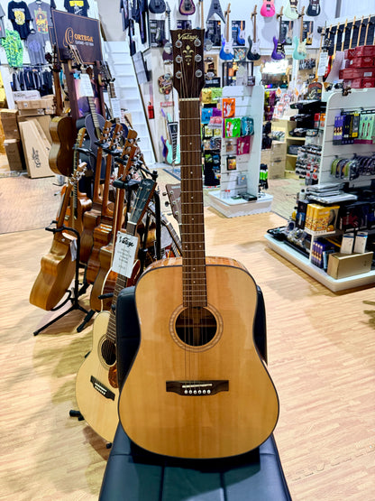 Vintage DM-A Dreadnought Acoustic Guitar Natural~ B Stock~ New Strings & Setup