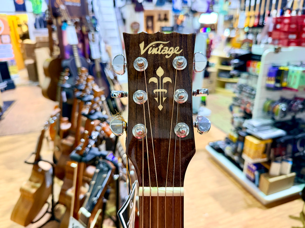 Vintage DM-A Dreadnought Acoustic Guitar Natural~ B Stock~ New Strings & Setup