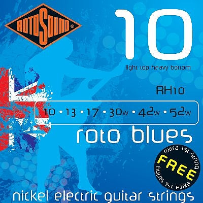 Rotosound RH10 ROTO Blues Nickel Wound 10-52 Electric Guitar Strings, Light Top/Heavy Bottom