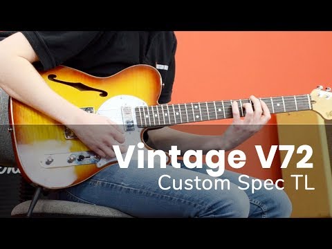 Vintage V72 ReIssued Thinline Tele Semi-Hollow Custom Spec Electric Guitar ~ Flame Tobacco Burst