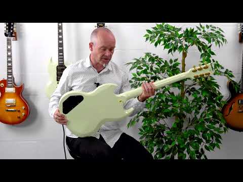 Load video: Vintage VS6 ReIssued Electric Guitar ~ Vintage White/Gold Hardware