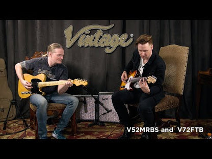 Vintage V72 ReIssued Thinline Tele Semi-Hollow Custom Spec Electric Guitar ~ Flame Tobacco Burst